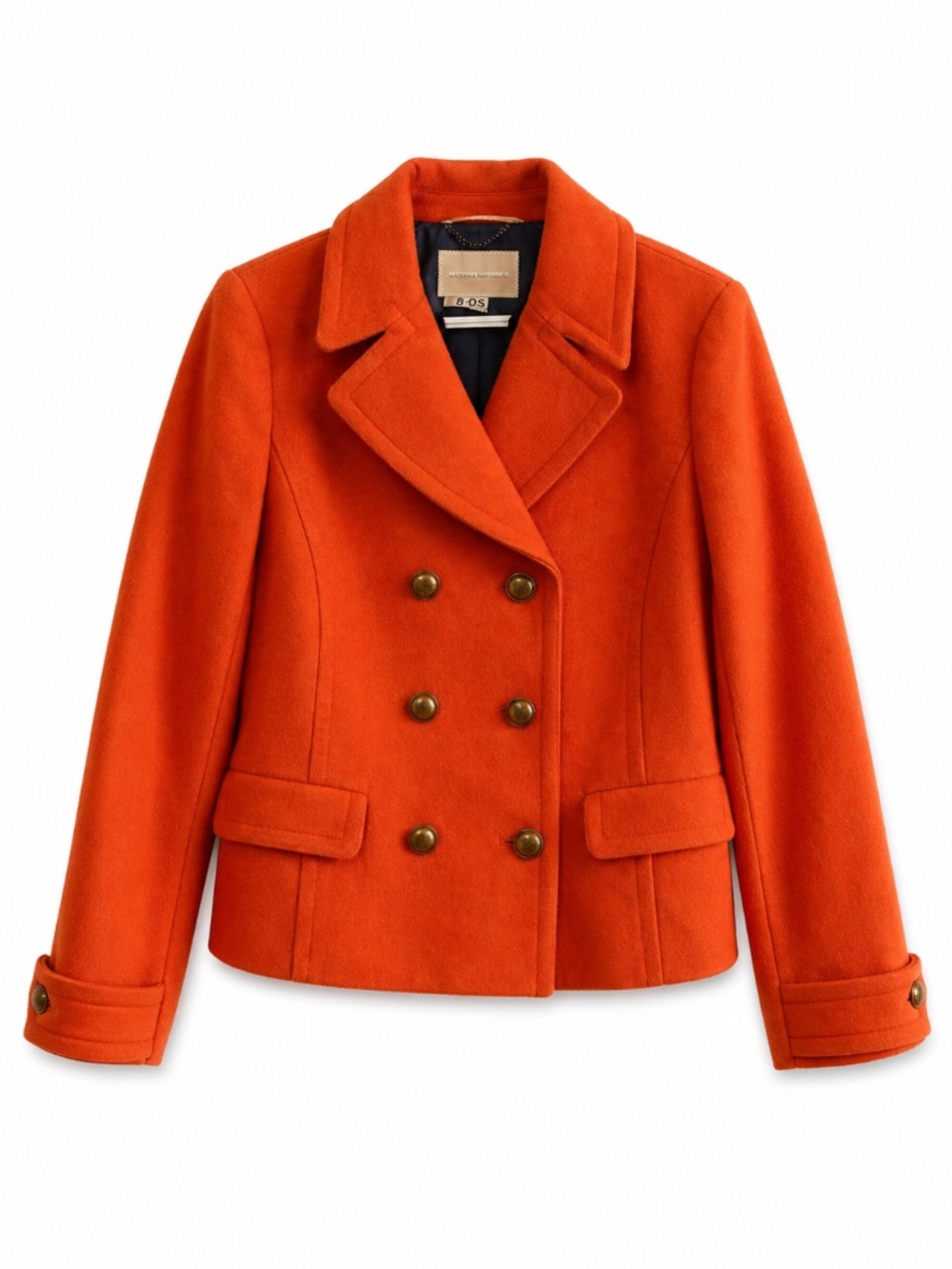 Banana Republic Vibrant Orange Pea Coat w Gold Buttons – Size Medium GUC